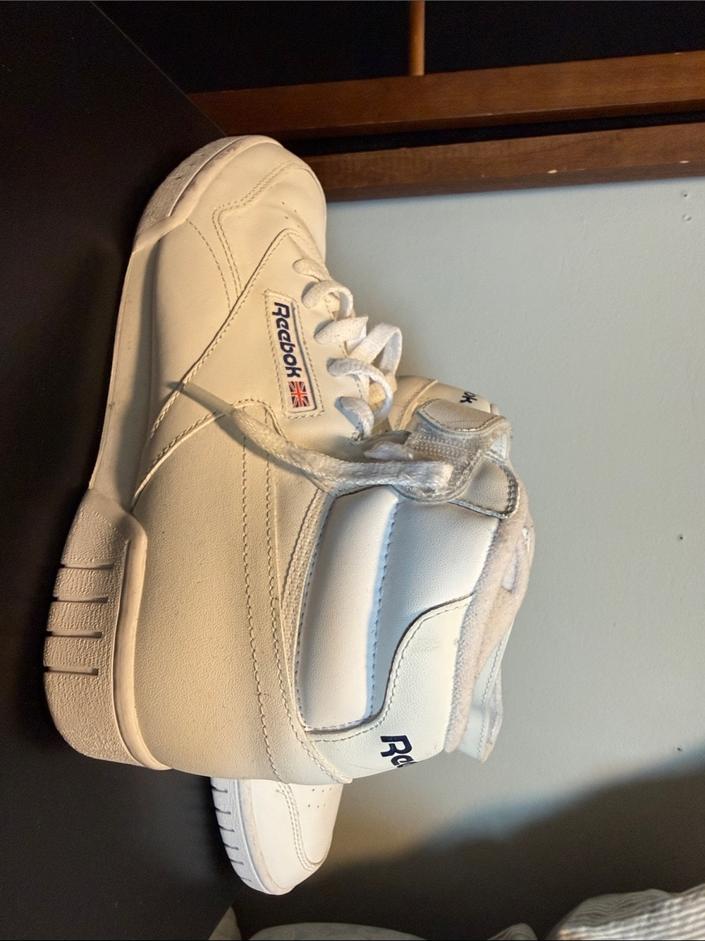 Reebok White High-Top Sneakers with Navy Accents